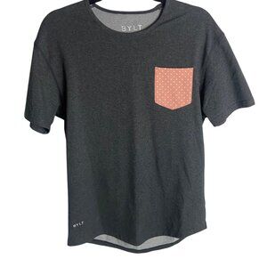 Bylt Men's Size M Drop Cut Lux Pocket Tee Shirt Grey Polka Dot Casual Stretch